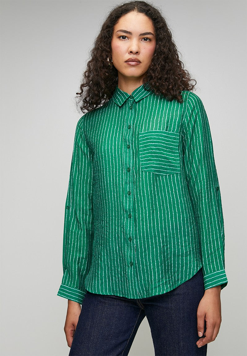 Stella Morgan Long Sleeve Button Through Sheer In Green