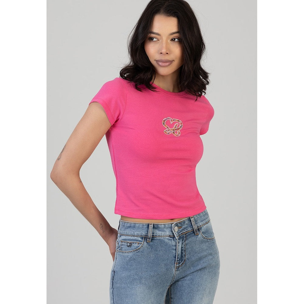 Sissy Boy Womens Wild Heart Baby T-Shirt In Bright Pink