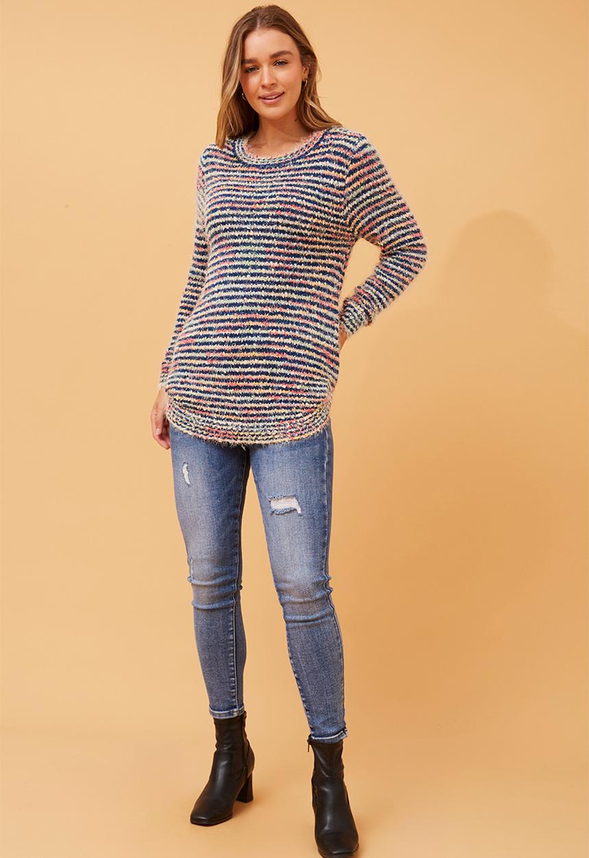 Stella Morgan Womens Crew Neck Stripped Sweater In Multi