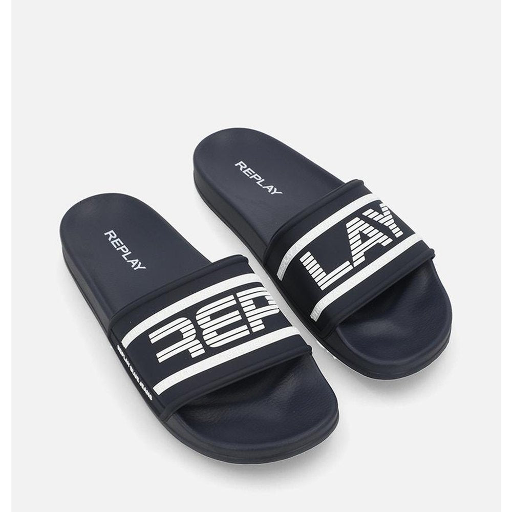 Replay Mens Up Graven Slides In Navy & White