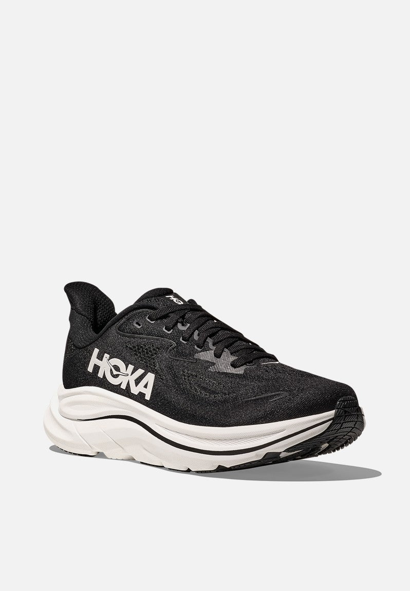 Hoka Womens Clifton 10 Wide Shoes In Black & White