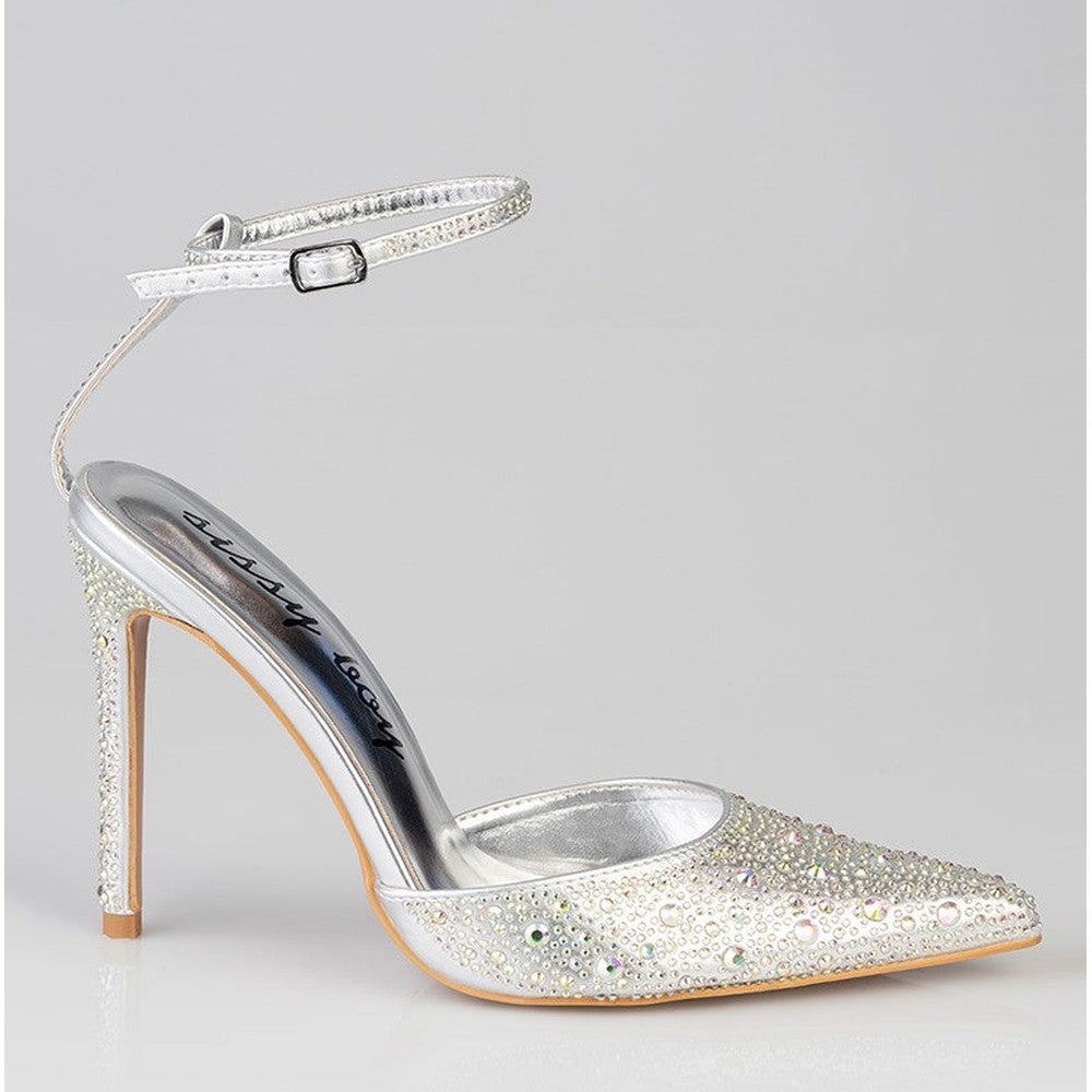Sissy Boy Bling Ankle Tie Court Heel In Silver
