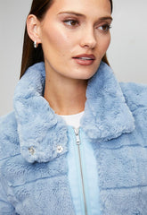 Stella Morgan Womens Zip Through Faux Fur Jacket In  Light Blue