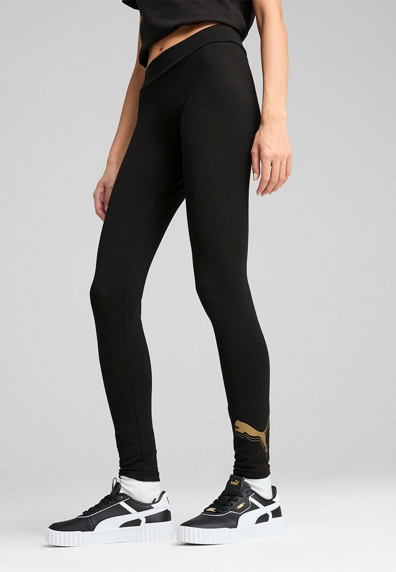 Puma Womens Essential Metallic Logo Leggings In Black