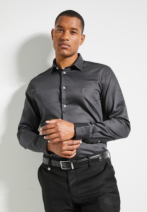 Polo Mens Essential Sateen Ls Shirt Charcoal