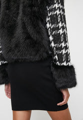 Sissyboy Ladies Houndstooth And Faux Fur Black And White Combi Jacket