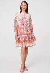 Mandi Womens Long Sleeve Easy Wearing Crepe Chiffon Dress In Multi