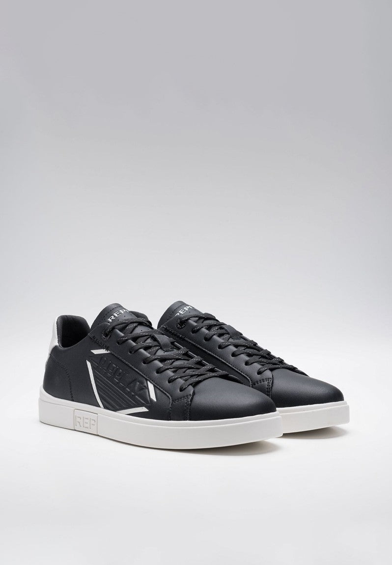 Replay Mens Polys Stamp Sneakers In Black & White