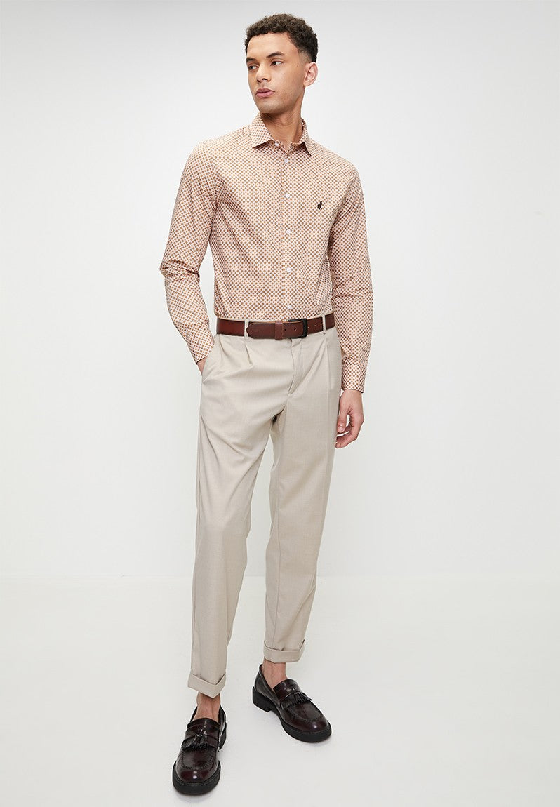 Polo Geometric Printed Shirts For Men In Camel