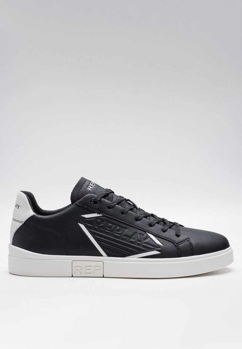 Replay Mens Polys Stamp Sneakers In Black & White