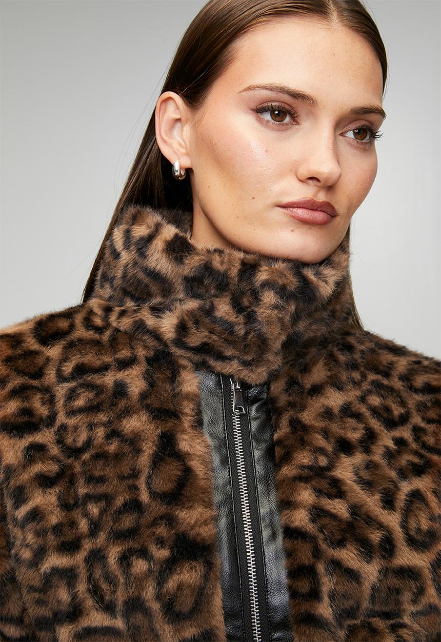 Stella Morgan Womens Animal Print Zip Through Faux Fur Jacket