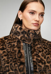 Stella Morgan Womens Animal Print Zip Through Faux Fur Jacket