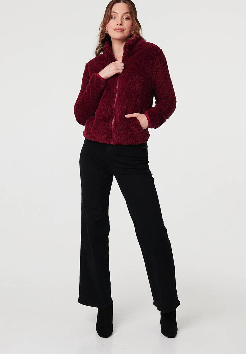 Stella Morgan Long Sleeve Zip Through Teddy Jacket In Red