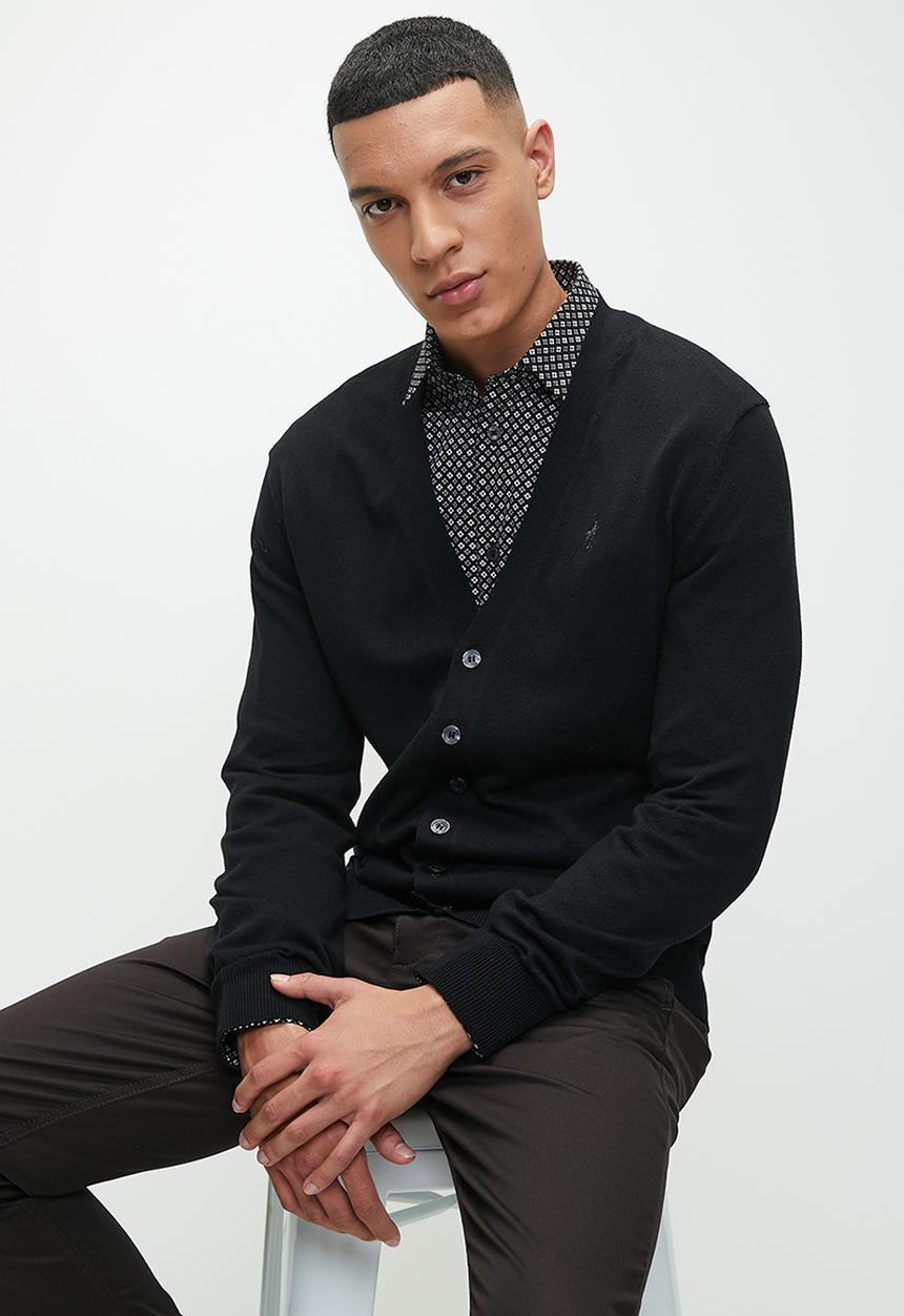 Polo Mens Plain Cardigan In Black