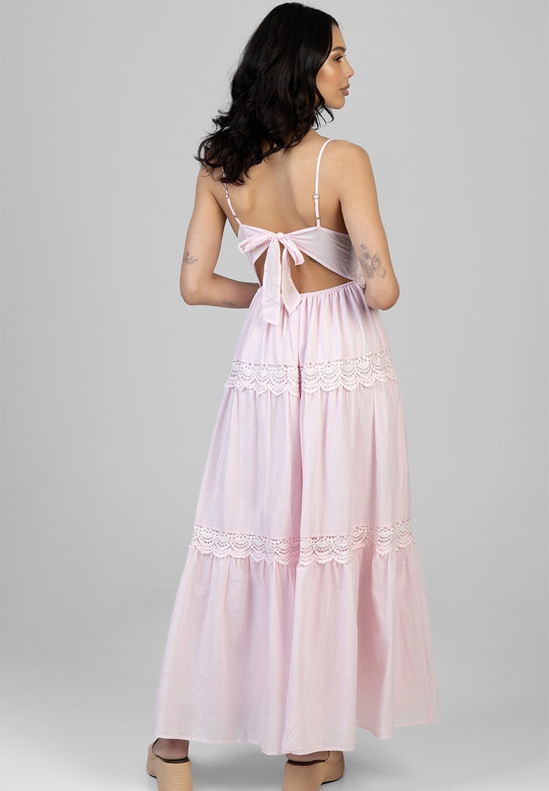 Sissy Boy Tiered Lace Maxi Dress In Baby Pink