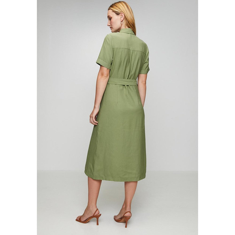 Izabel London Daisy Linen Dress In Khaki