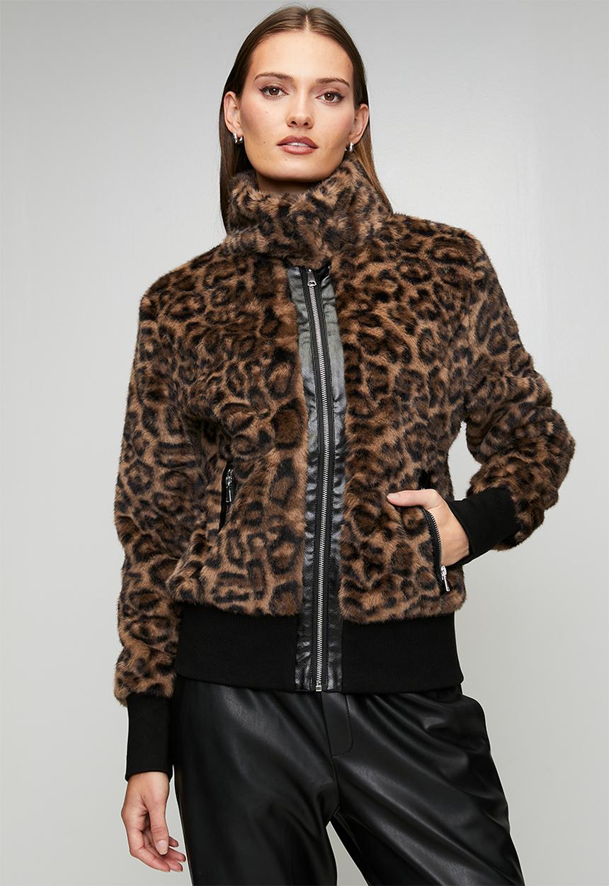 Stella Morgan Womens Animal Print Zip Through Faux Fur Jacket