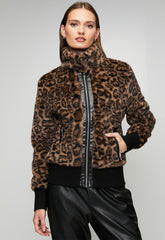 Stella Morgan Womens Animal Print Zip Through Faux Fur Jacket
