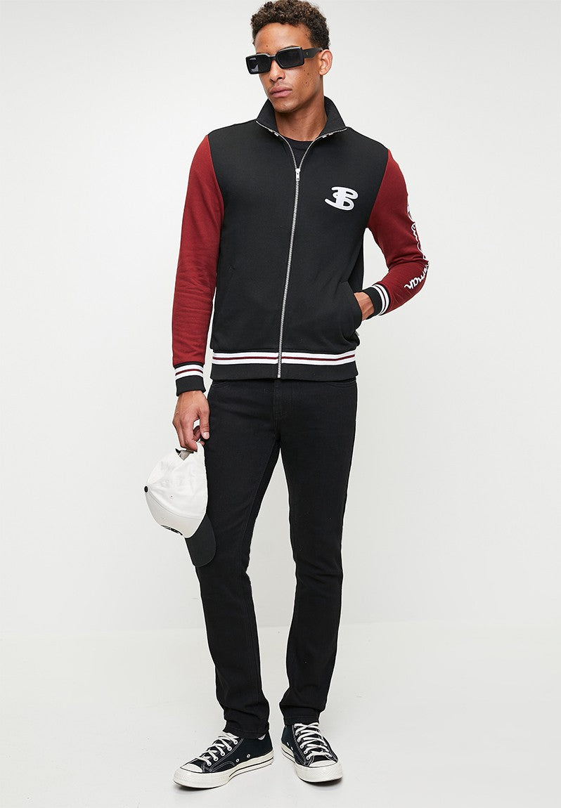 Ben Shereman Mens Black Varsity Bomber Jacket