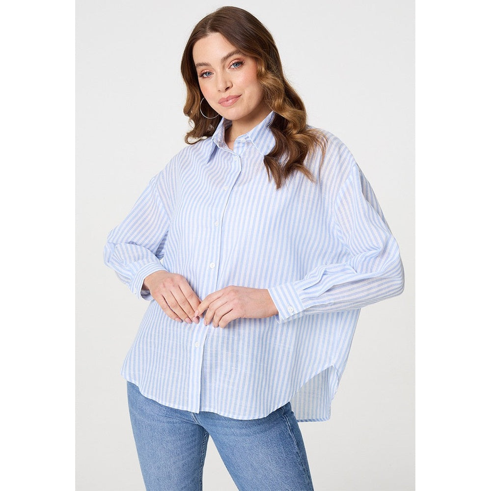 Stella Morgan Button Through Easy Wearing Stripe Shirt In Purple