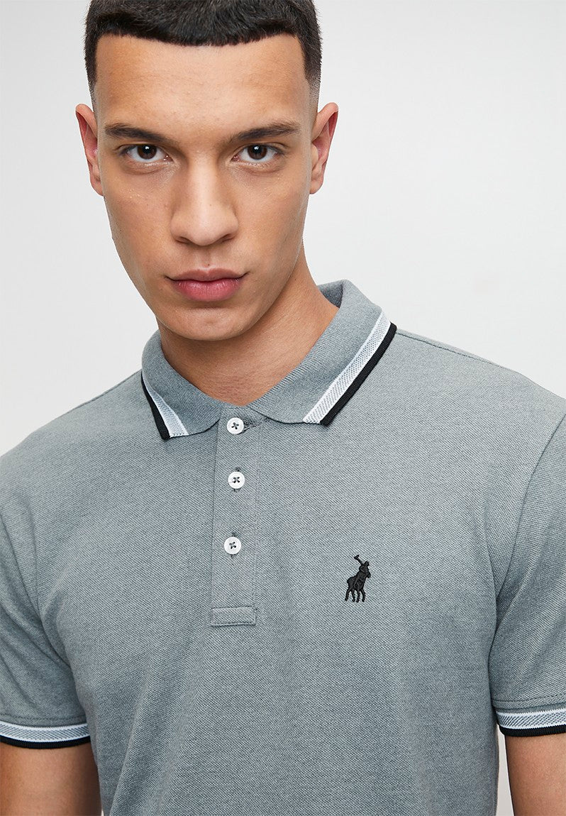 Polo Mens Tipped Short Sleeves Golfer Blue/Melange