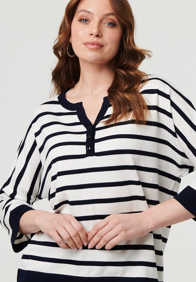 Stella Morgan Easy Wearing Stripe V-Neck Knitwear Jersey In Multi Navy