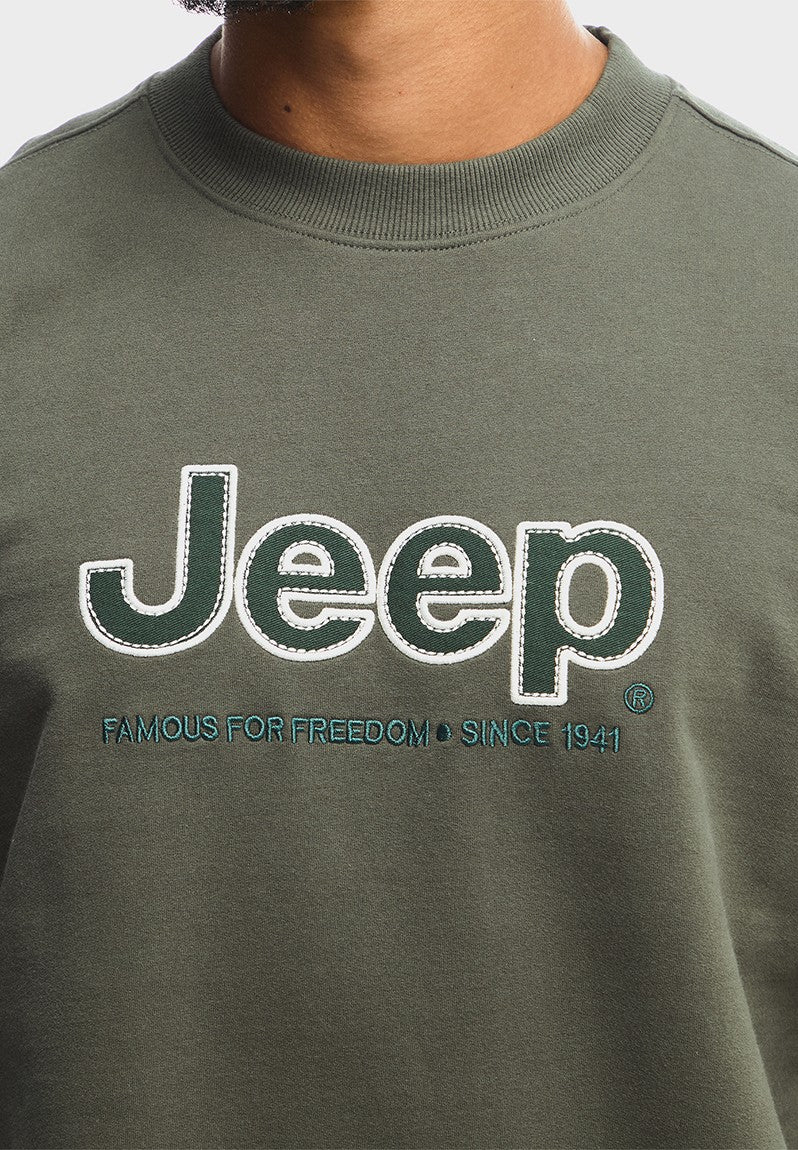 Jeep Mens Core Applique Fleece Crewneck Green