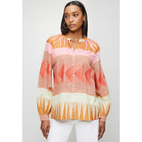 Izabel London Long sleeve Key Hole Button Through Blouse In Multi