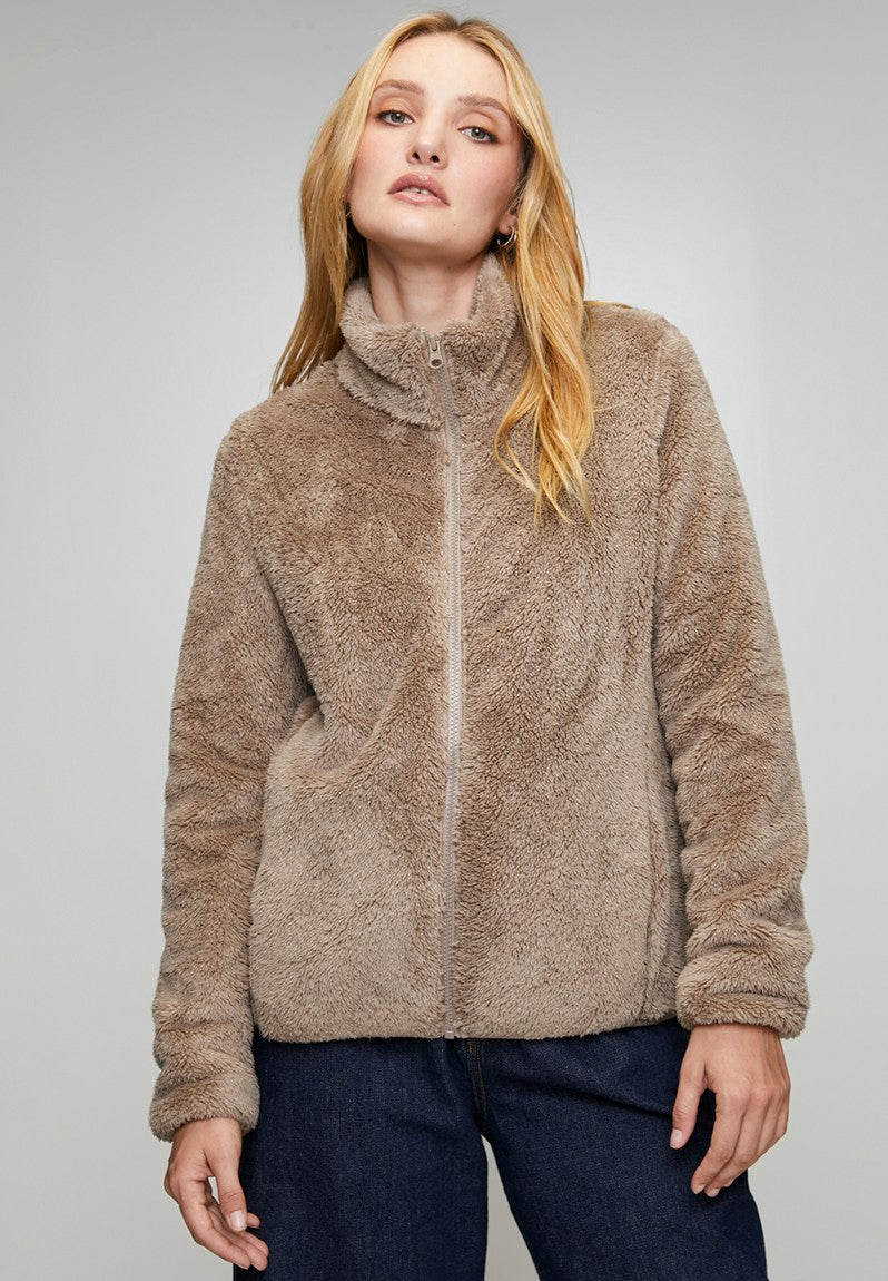 Stella Morgan Long Sleeve Zip Through Teddy Jacket In Mocha