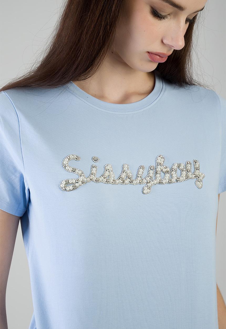 Sissyboy Womens Regular T-shirt With Raised Pearl In Blue