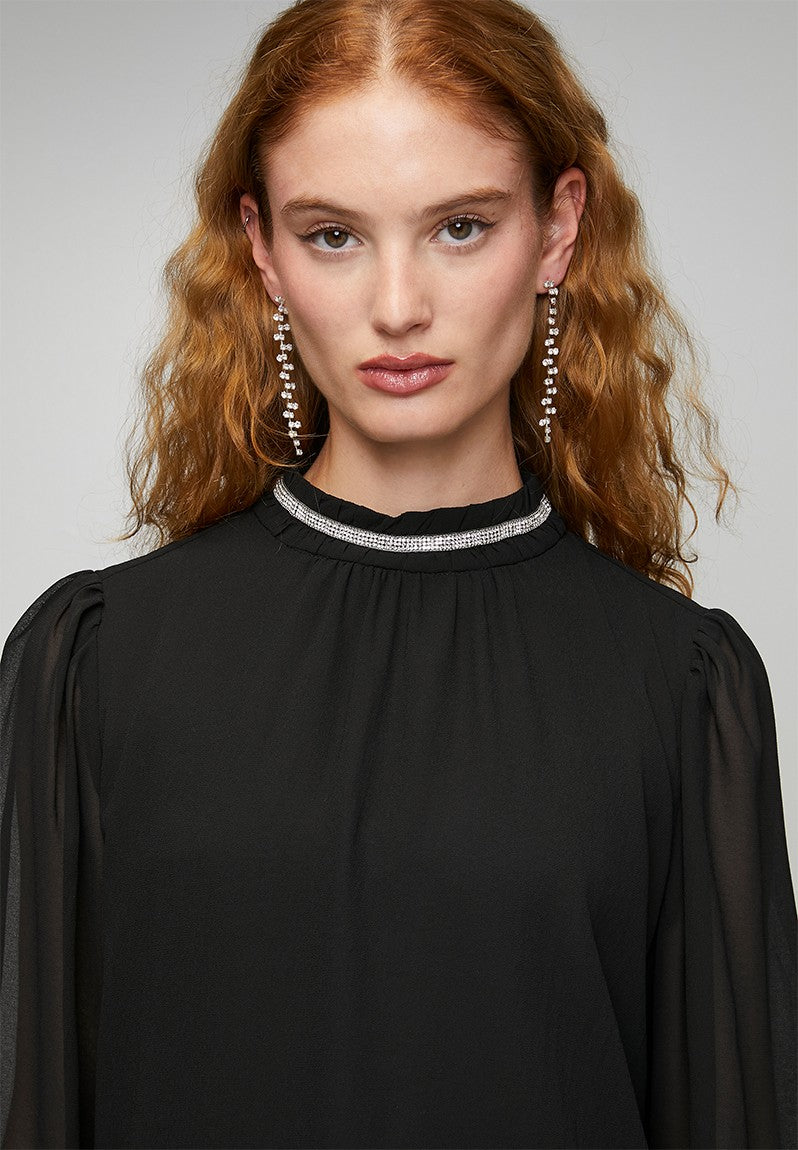 Stella Morgan Long Sleeve High Neck With Embelishm In Black