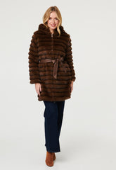Stella Morgan Womens Faux Fur Hooded Zip Jacket In Brown
