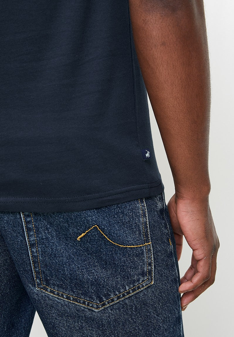 Polo Crew Neck HD Printed Tshirt For Men In Navy