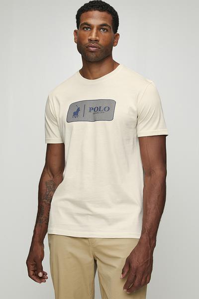 Polo Mens Block Logo Printed T-Shirt In Off White