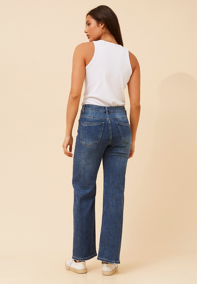 Stella Morgan High Waisted Wide Leg Jeans In Denim Dark