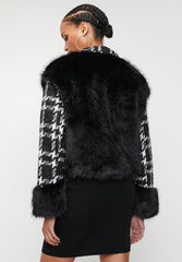 Sissyboy Ladies Houndstooth And Faux Fur Black And White Combi Jacket