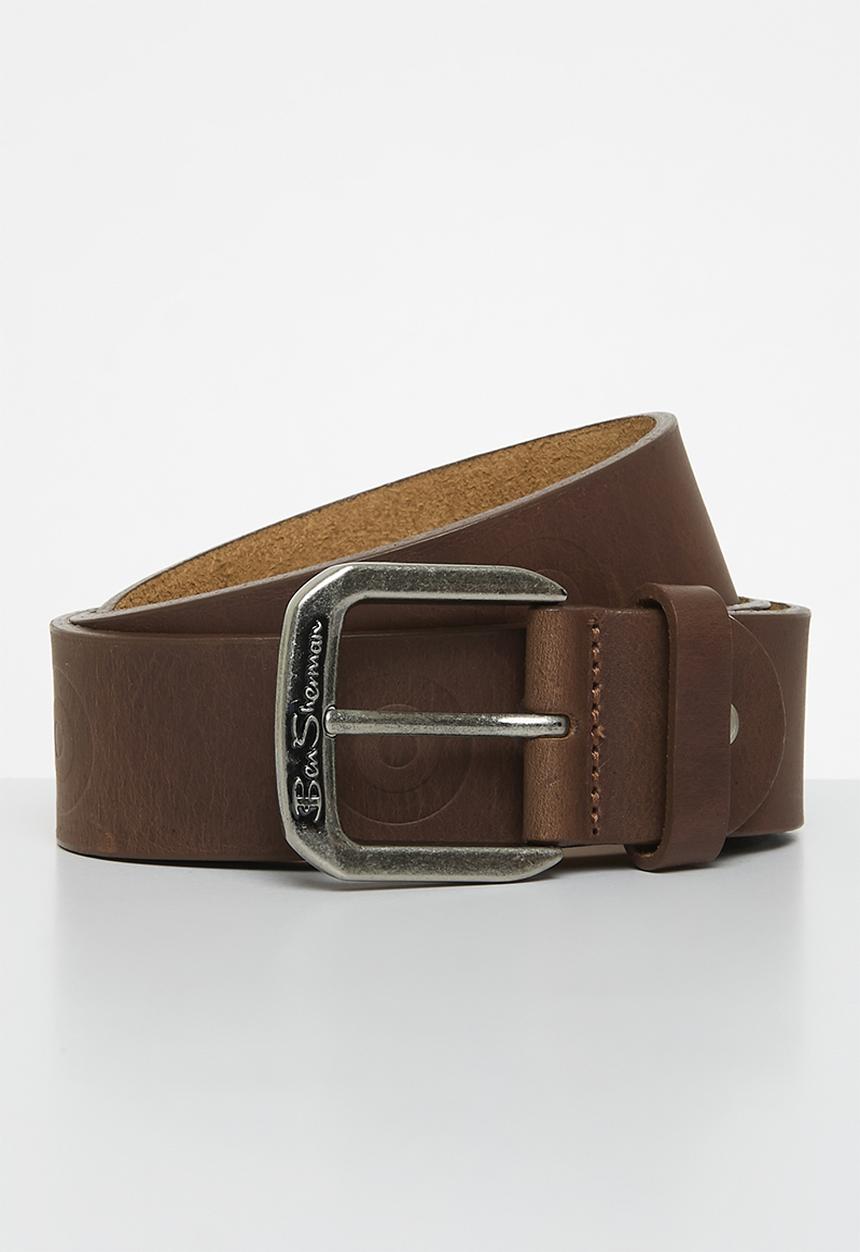 Ben Sherman Men Target Emboss Leather Belt Tan