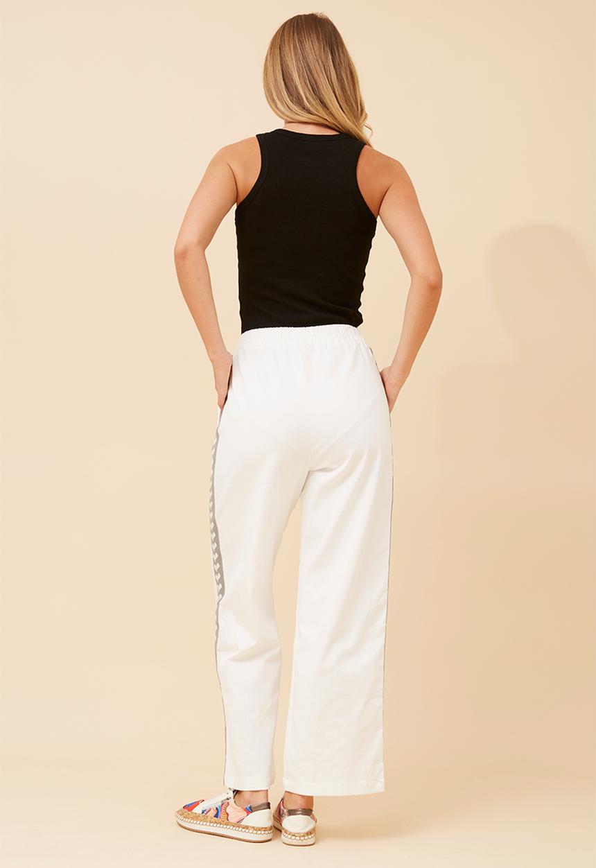 Mandi Womens High Waisted Elastic Wide Leg Pants In White