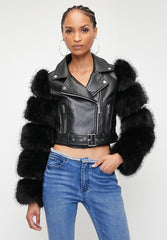 Sissyboy Fur Sleeve Black Body Biker Combo Jacket