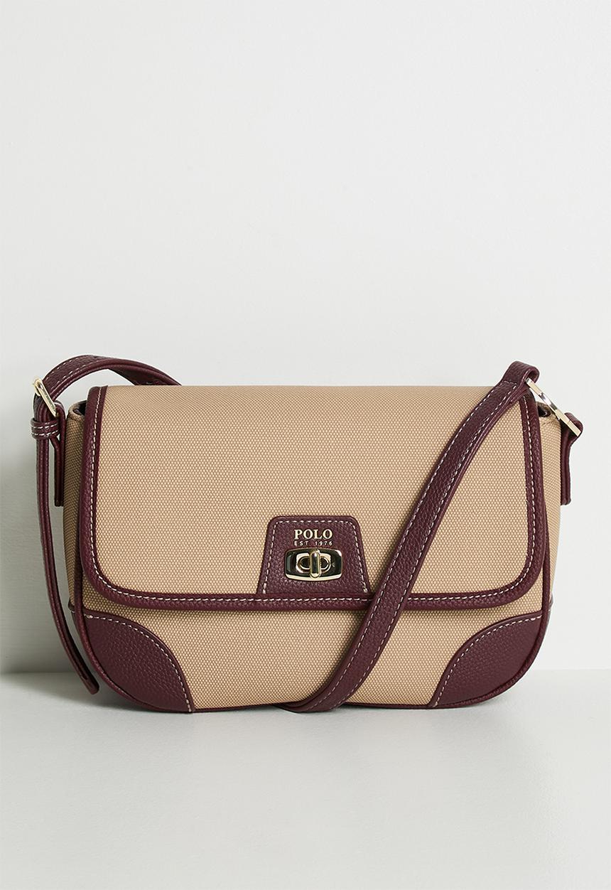 Polo Womens Cabana Flapover Sling Bag In Beige