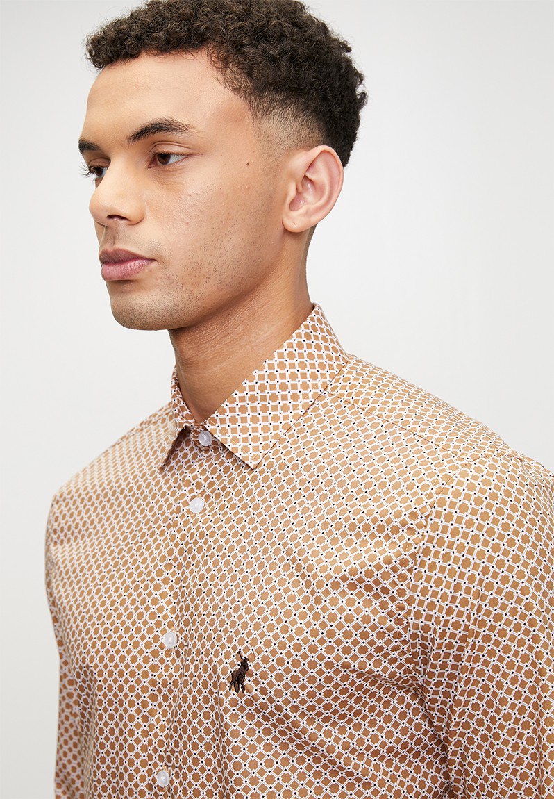 Polo Geometric Printed Shirts For Men In Camel