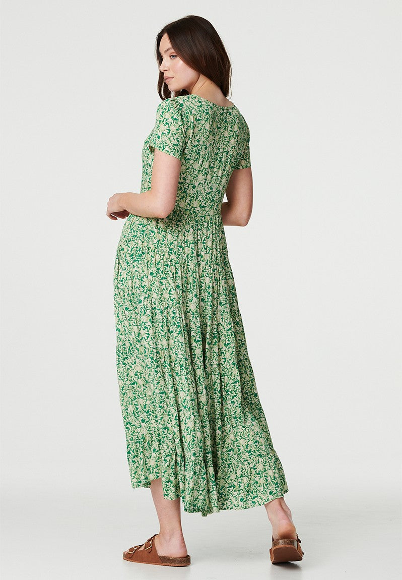 Stella Morgan Cap Sleeve V-Neck With Gather In Green