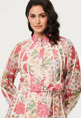 Stella Morgan Womens Button Through Maxi Dress With Binding Throughout In Multi Pink
