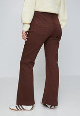 Mandi Womens Mid Waist Patch Flare Leg Denim Jean In Chocolate