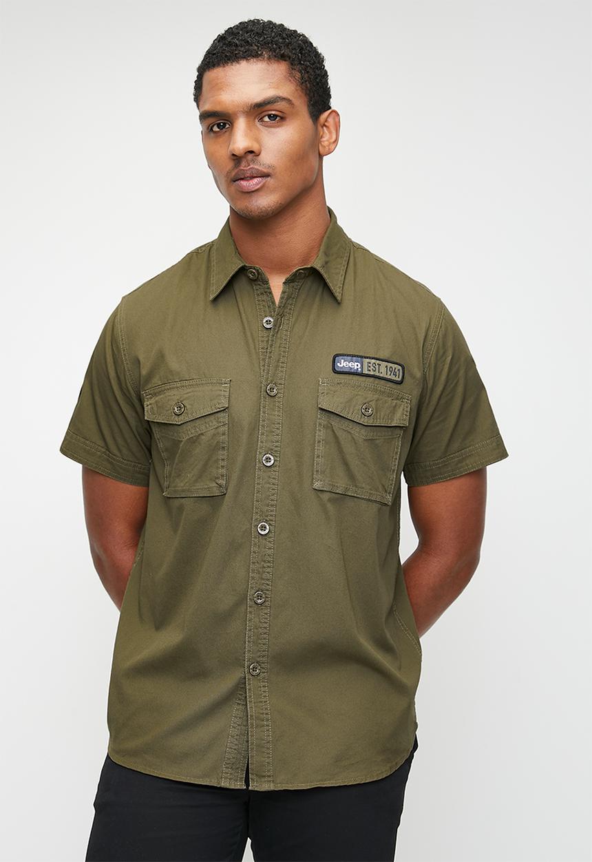 Jeep Mens M Twill Service Shirt In Olive Green