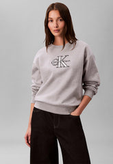 Calvin Klein Ladies Foil Monologo French Terry Relaxed Sweatshirt In Grey