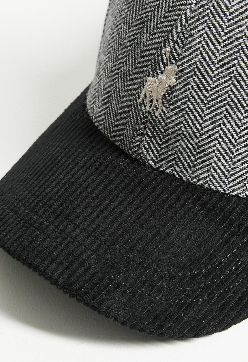 Polo Mens 6 Panel Herringbone Peak Cap In Black