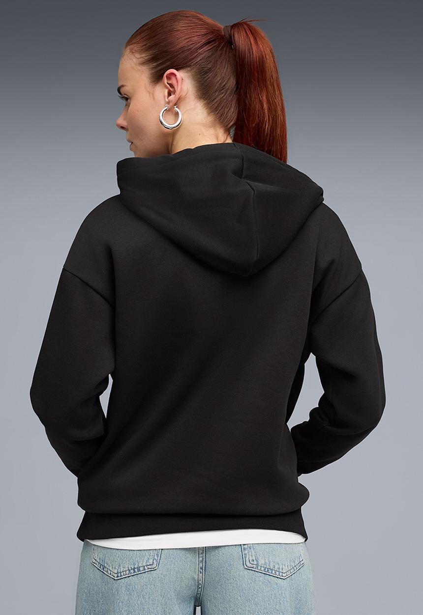 Puma Womens Centered cat Logo Relaxed Hoodie In Black