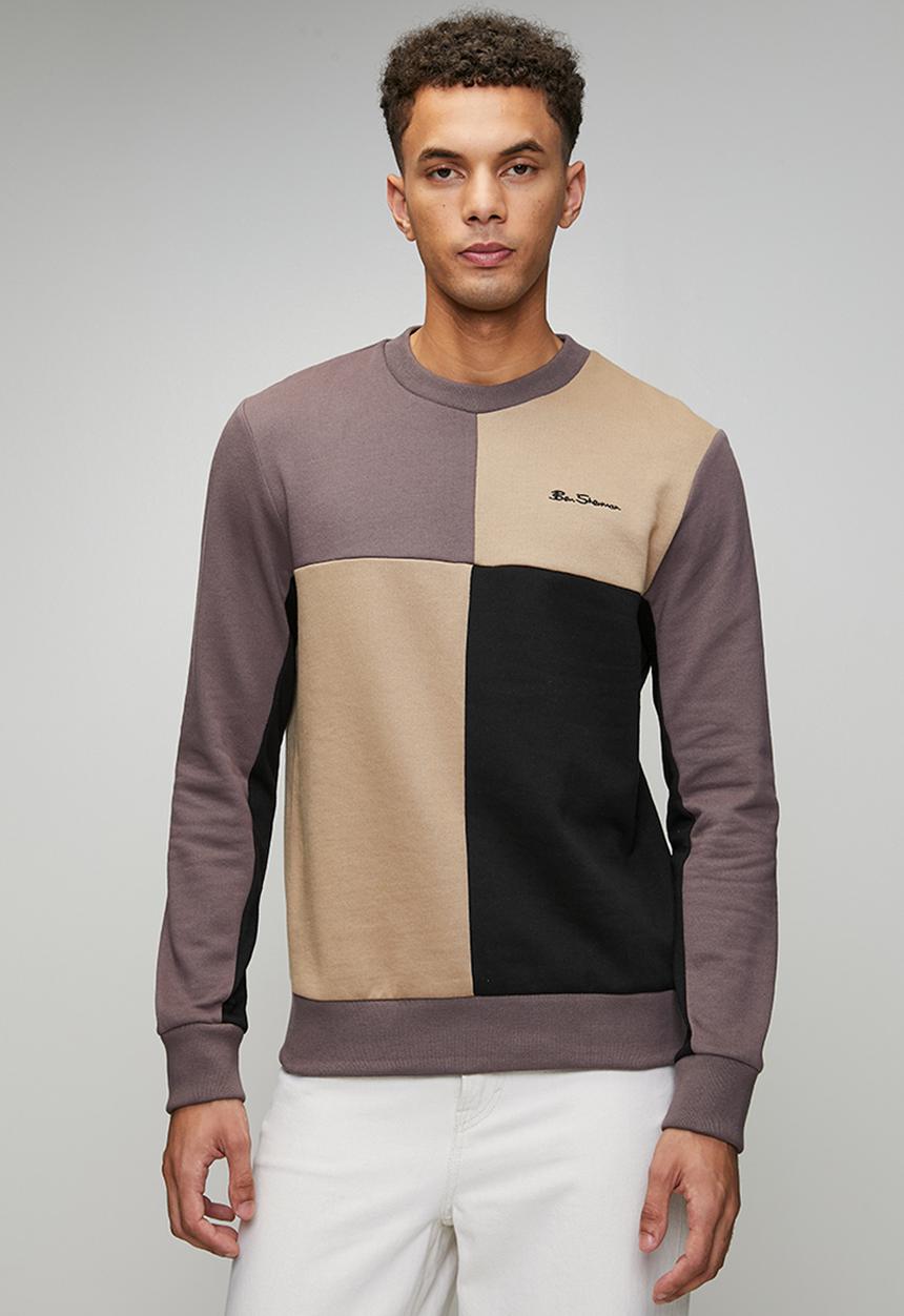 Ben Sherman Panel Crew Sweater In CornStalk