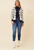 Izabel London Ladies Log Sleeve V-Neck Stripe Jersey In Ivory
